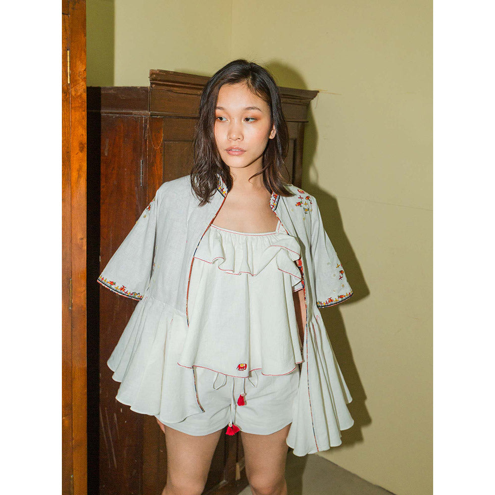 Nikasha Bulbul White Embroidered Peplum Jacket