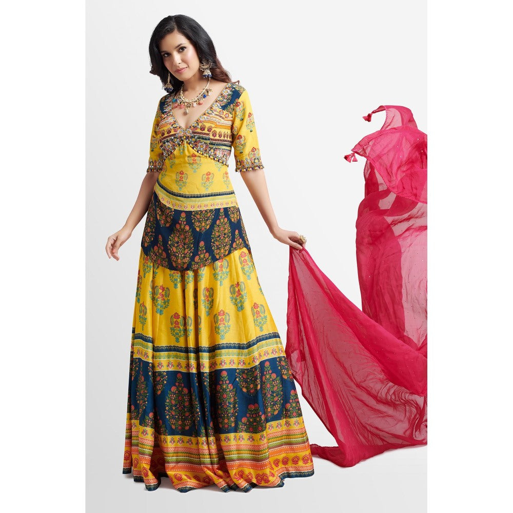 Nikkie J Aboli Printed Embellished Kurta with Lehenga and Dupatta (Set of 3)