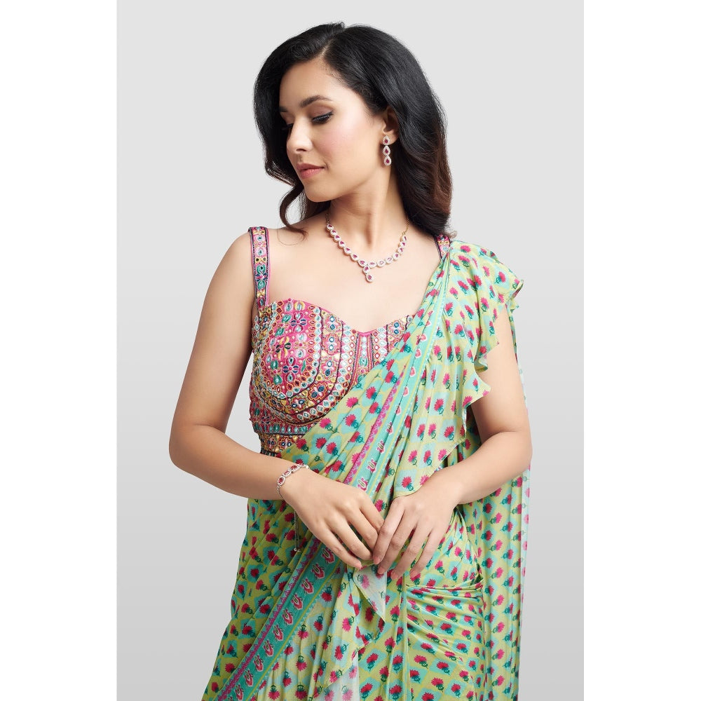 Nikkie J Imara Embellished Pre Drape Saree with Stitched Blouse