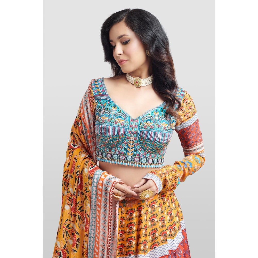 Nikkie J Alyza Printed Embellished Blouse with Lehenga and Dupatta (Set of 3)