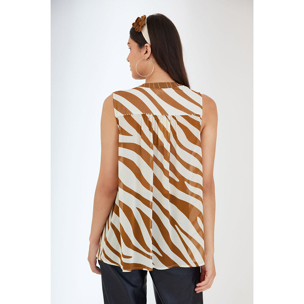 Nikasha Tobacco Multi Color Animal Print Sleeveless Shirt