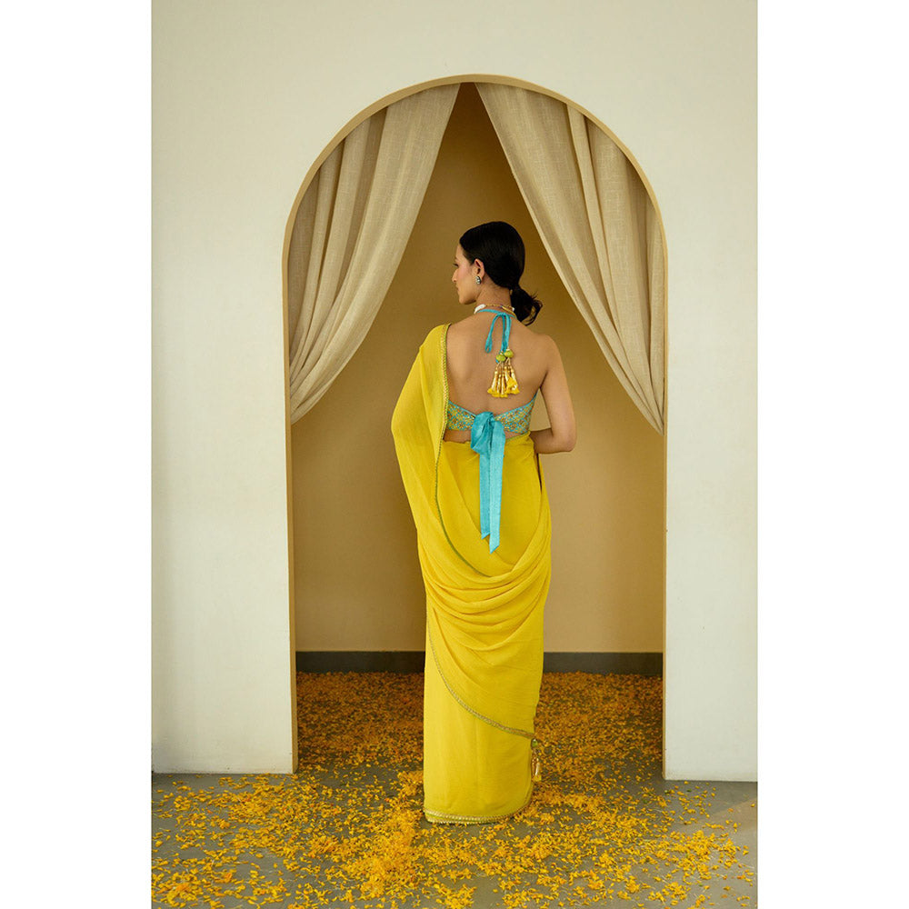 Nikasha Pitambari Pure Silk Chiffon Saree with Stitched Blouse