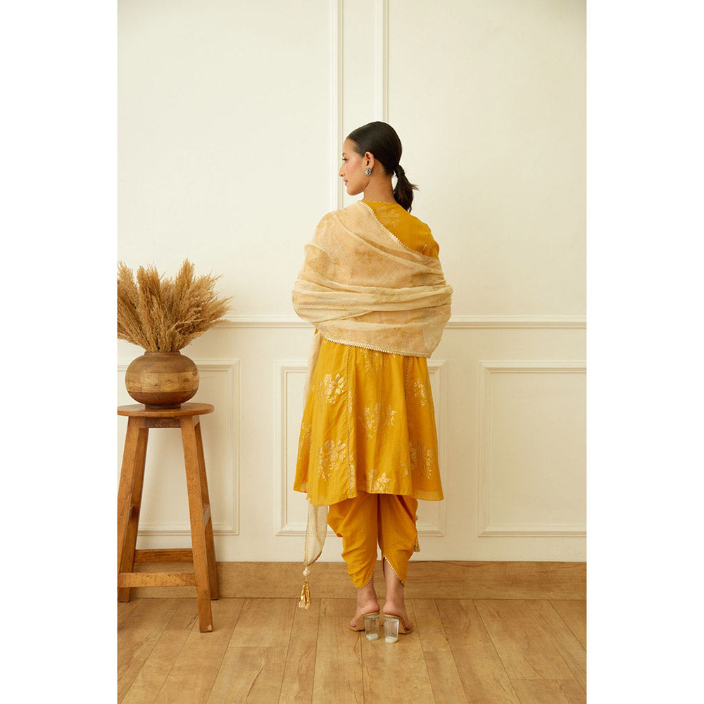 Nikasha Ochre Foil Dhoti (Set of 3)