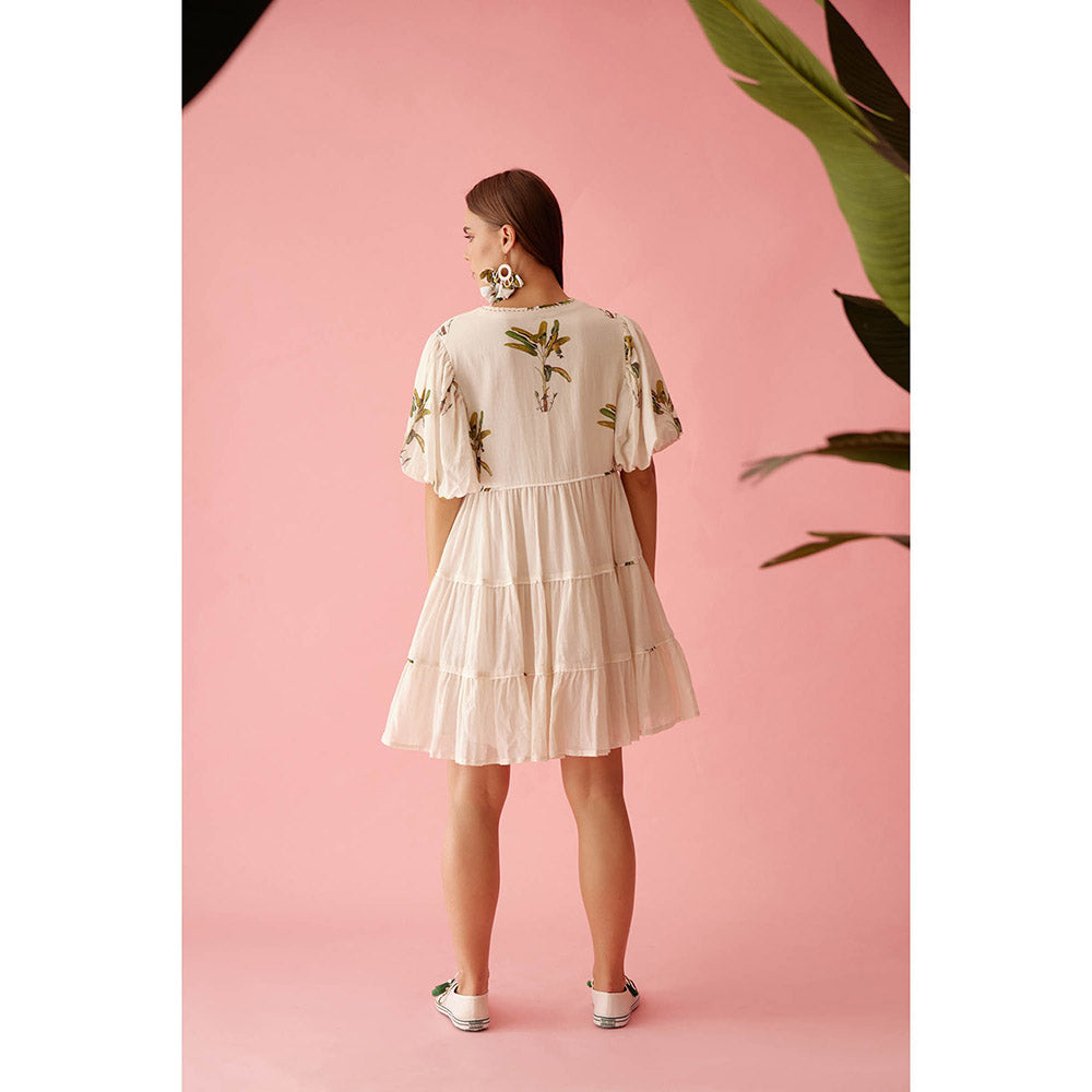 Nikasha Cream Bubble Sleeves Tier Dress