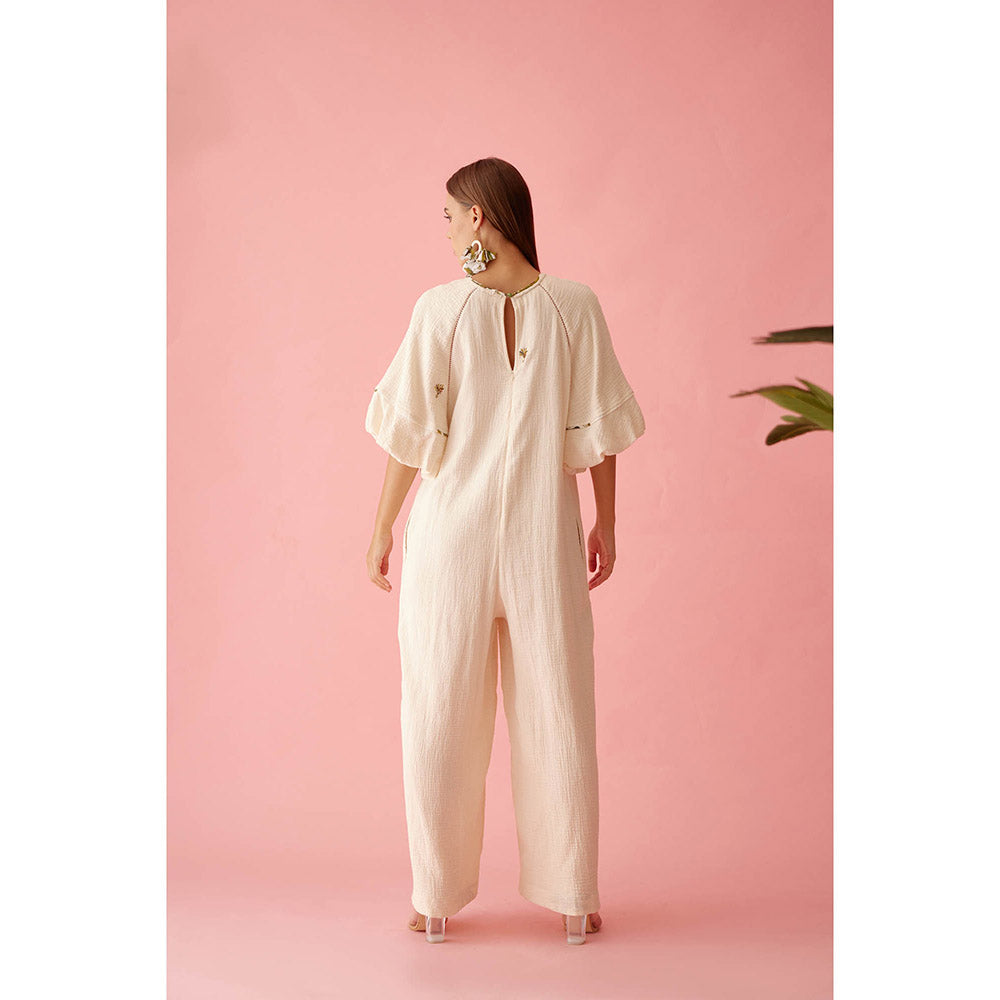 Nikasha Cream Fringe Neckline Jumpsuit