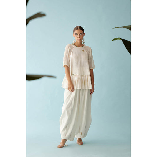 Nikasha Cream Handwoven Jamdani Cotton Hi-Low Top