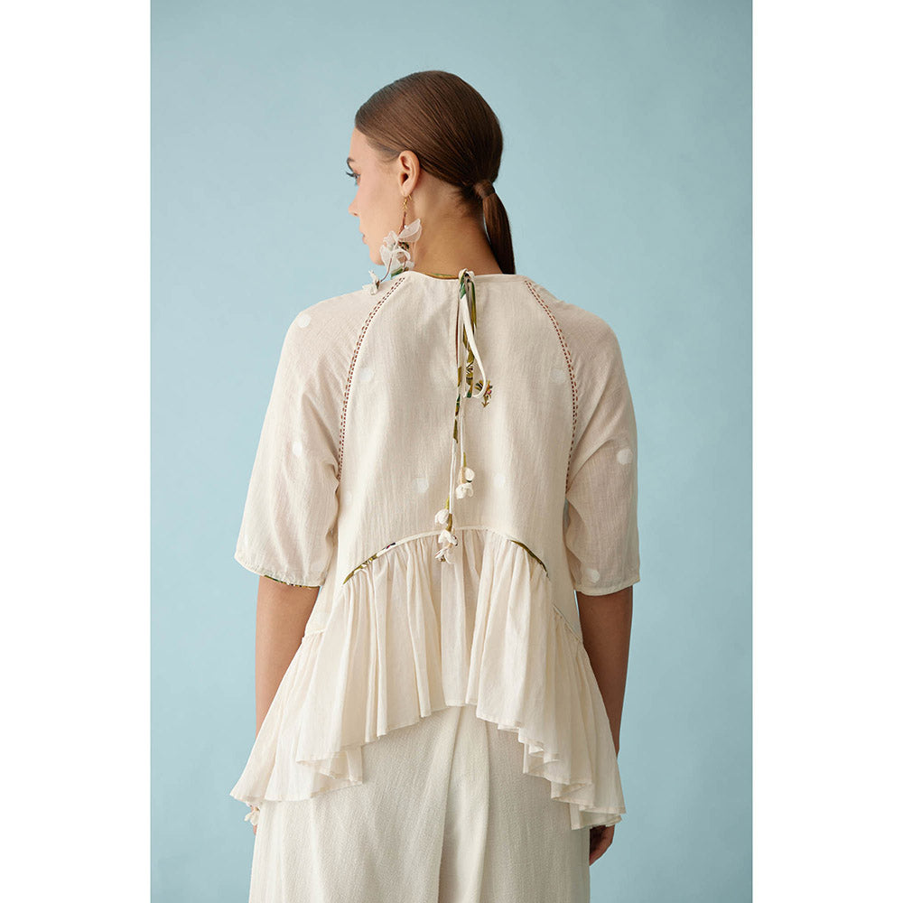 Nikasha Cream Handwoven Jamdani Cotton Hi-Low Top