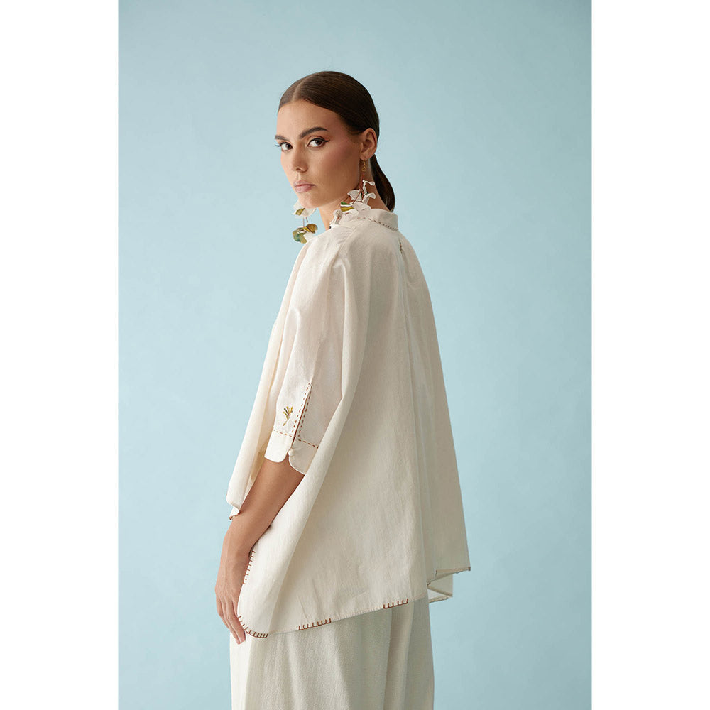 Nikasha Cream Handwoven Jamdani Yoke Hi-Low Top