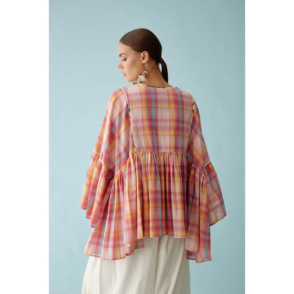 Nikasha Pink Madras Checks Frill Top