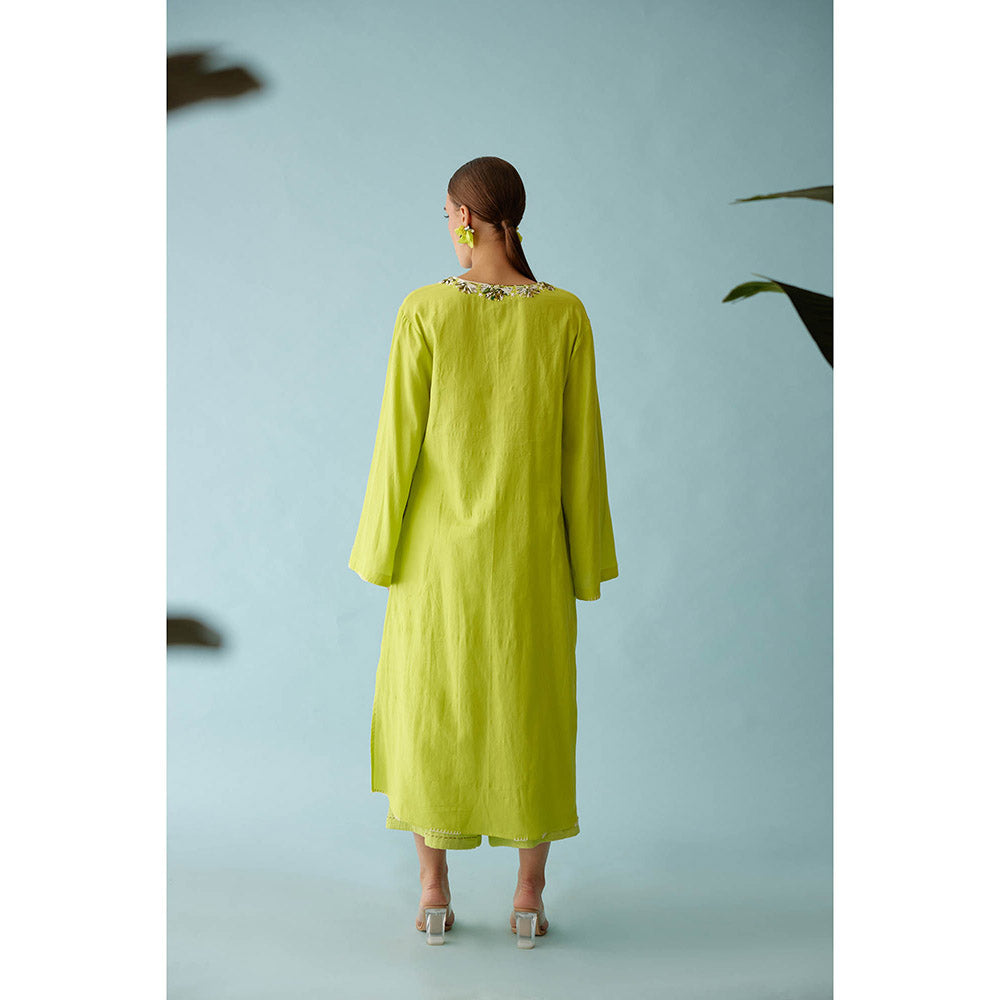 Nikasha Lime Green Fabric Ribbon Embroidery Flower Co-Ord (Set of 2)