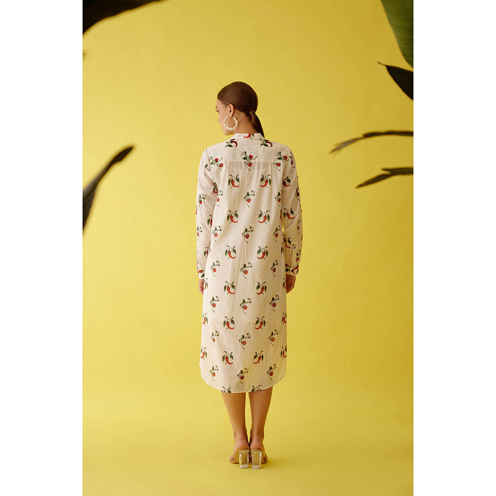 Nikasha Off-White Hand Painted Chilli Print Hi-Low Shirt Dress