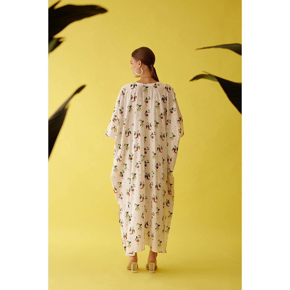 Nikasha Off-White Hand Painted Chilli Print Kaftan Dress