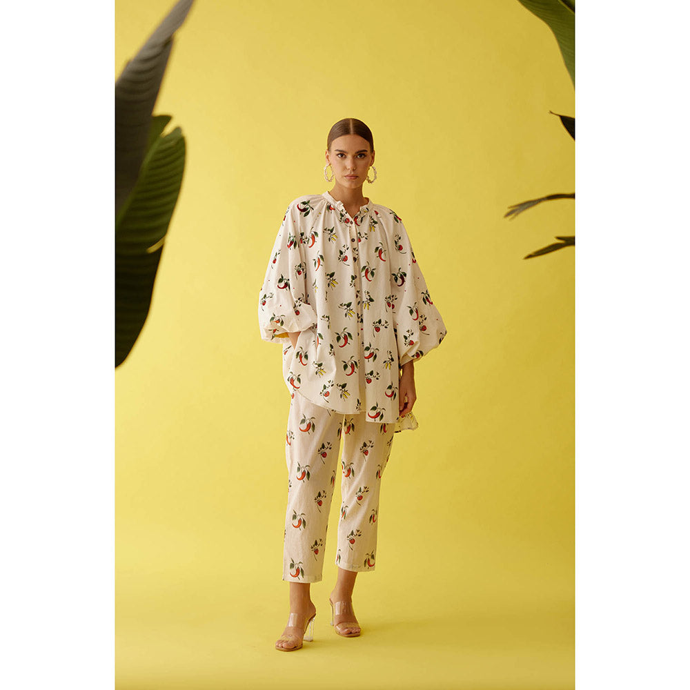 Nikasha Off-White Hand Painted Chilli Print Raglan Sleeve Top