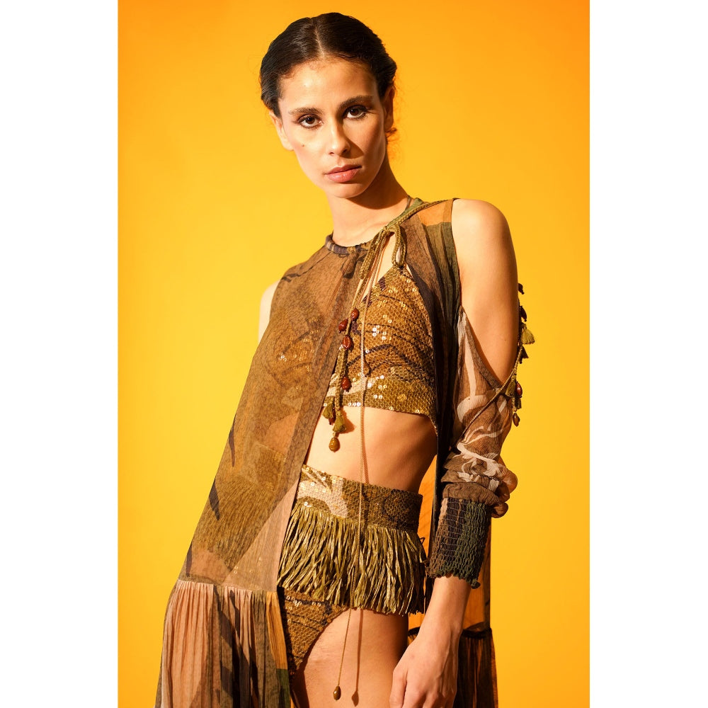 Nikita Mhaisalkar Tropical Brown Bikini and Bralette (Set of 2)