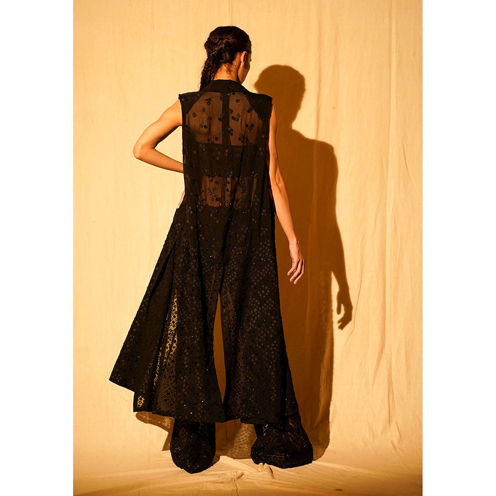 Nikita Mhaisalkar Black Applique Jacket with Hand Embroidery