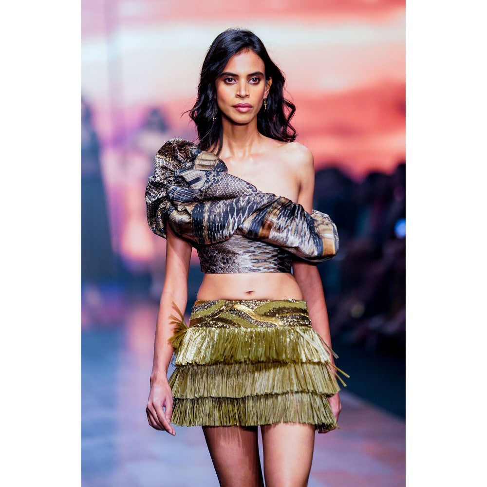 Nikita Mhaisalkar Rafia Skirt with African Baroque Hand Embroidery