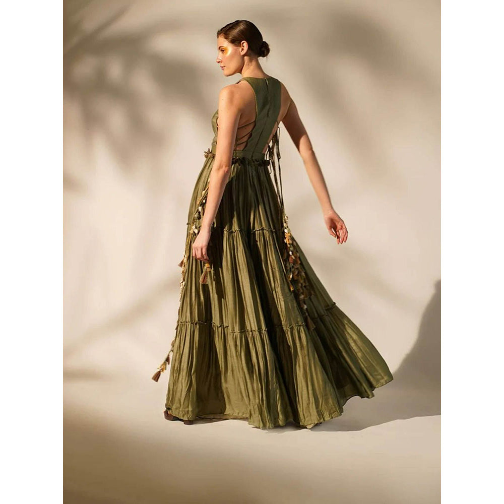 Nikita Mhaisalkar Olive Round Neck Maxi
