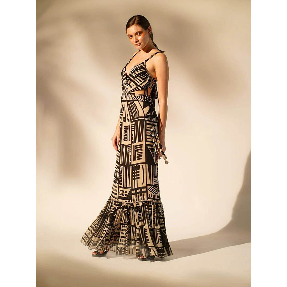 Nikita Mhaisalkar Black Base Abstract Print Double Georgette Dress