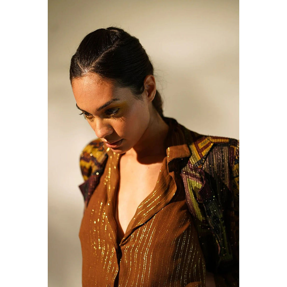 Nikita Mhaisalkar Brown Lurex Shirt