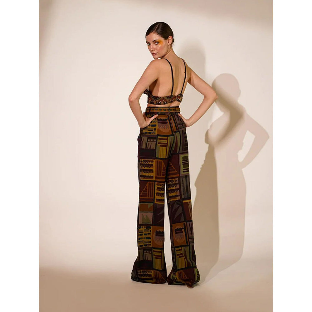 Nikita Mhaisalkar Multicolour Abstract Print Pant with Belt (Set of 2)