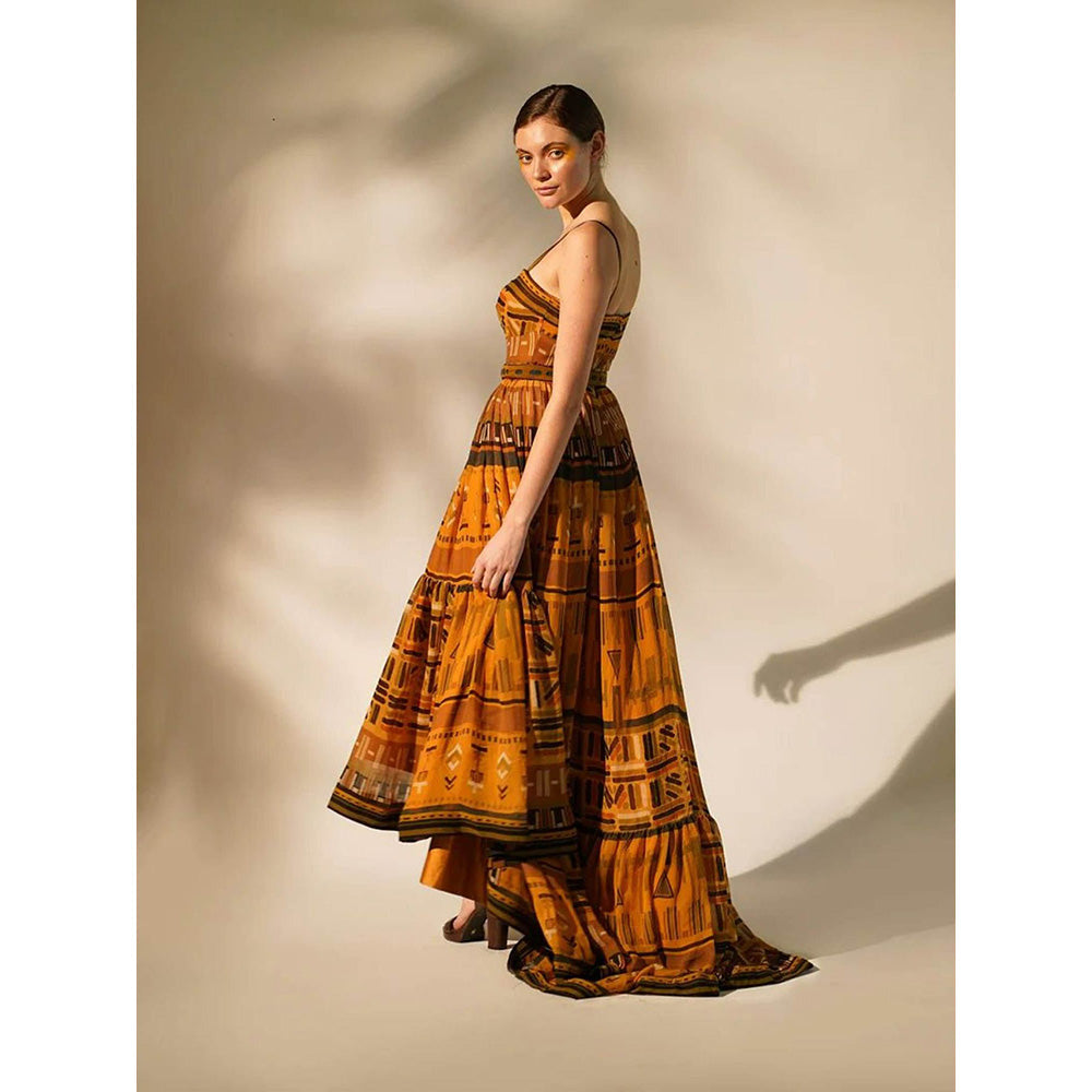 Nikita Mhaisalkar Mustard Aztec Print Maxi (Set of 2)