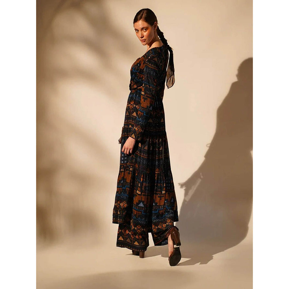 Nikita Mhaisalkar Blue Aztec Print Jacket Pant (Set of 2)