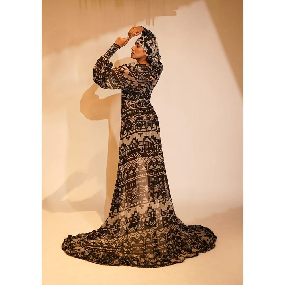 Nikita Mhaisalkar Black Base Aztec Print Maxi with Inner (Set of 2)