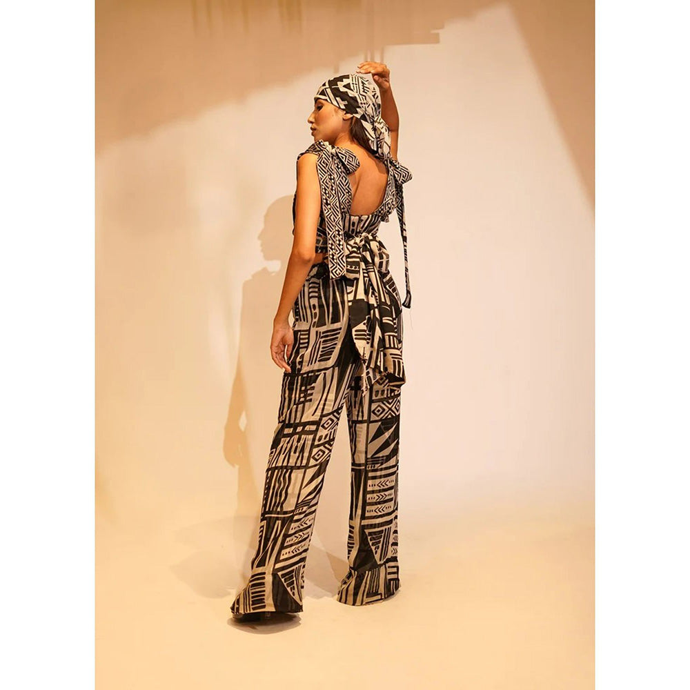 Nikita Mhaisalkar Black Base Aztec Print Top with Hand Thread Embellishment