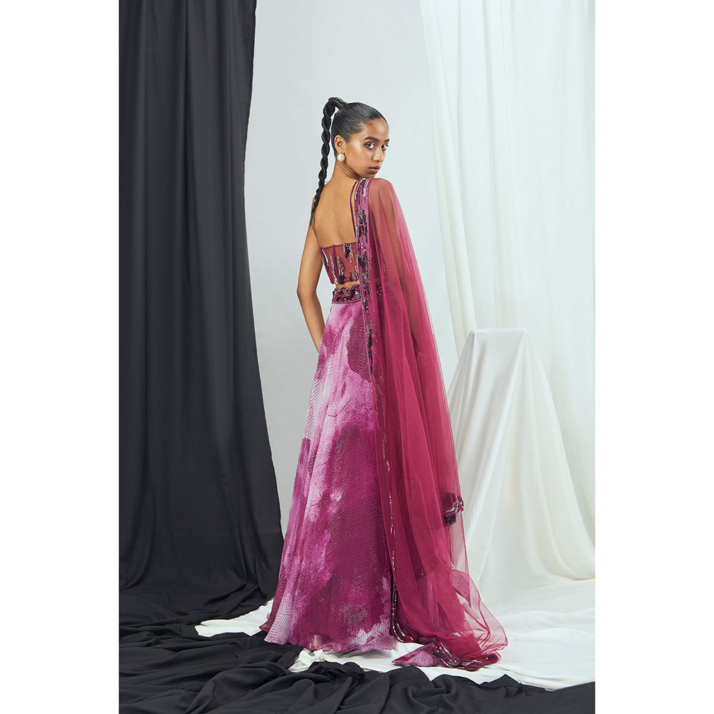 Nirmooha Ruby Hand Embroidered Corset Bralette with Lehenga and Dupatta (Set of 3)