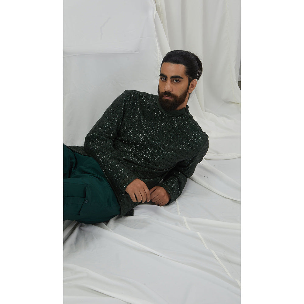 Nirmooha Emerald Sequin Full Sleeve T-Shirt with Turtle Neck