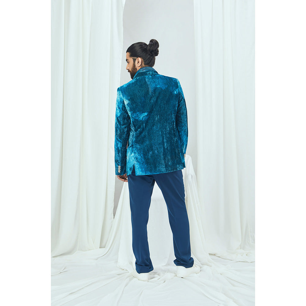 Nirmooha Jade Blue Blotched Print Blazer
