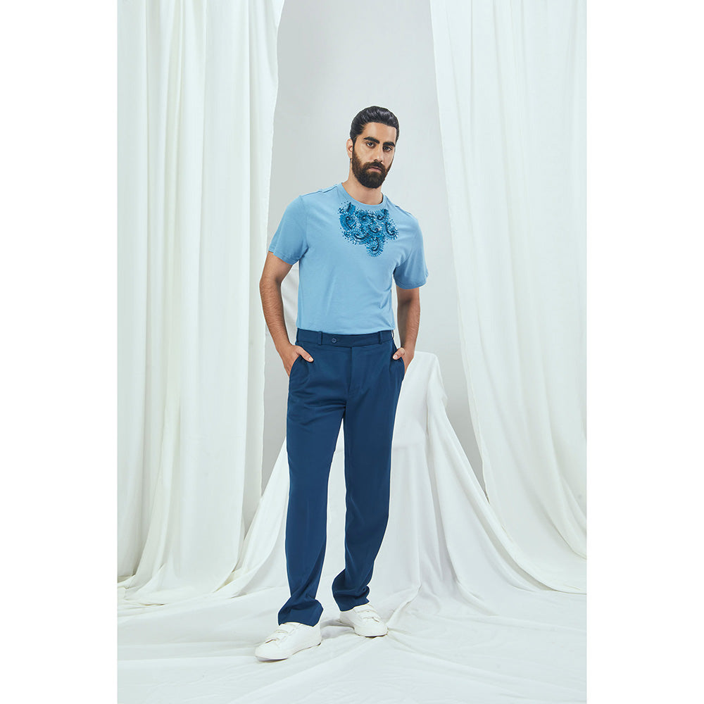 Nirmooha Jade Blue Embroidered T-Shirt
