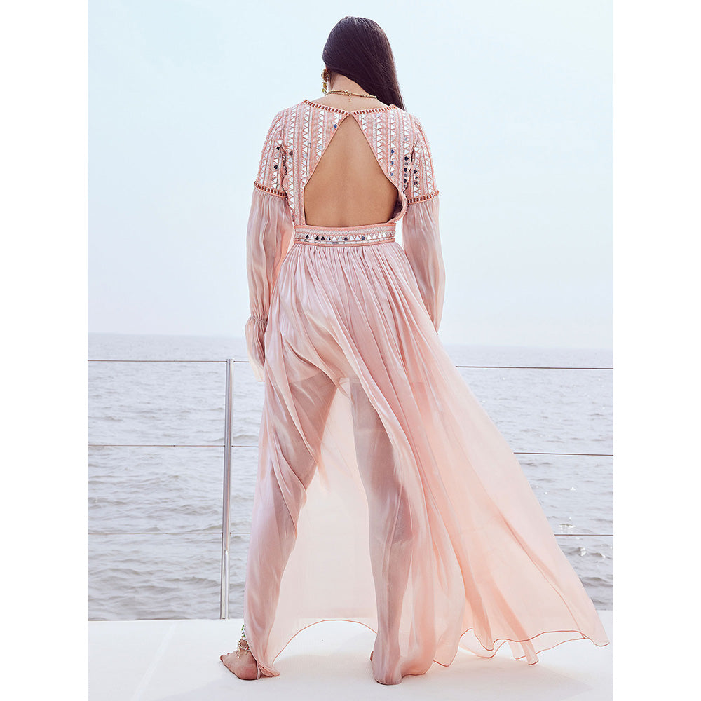 Nirmooha Peach Hand Embellished Maxi Dress