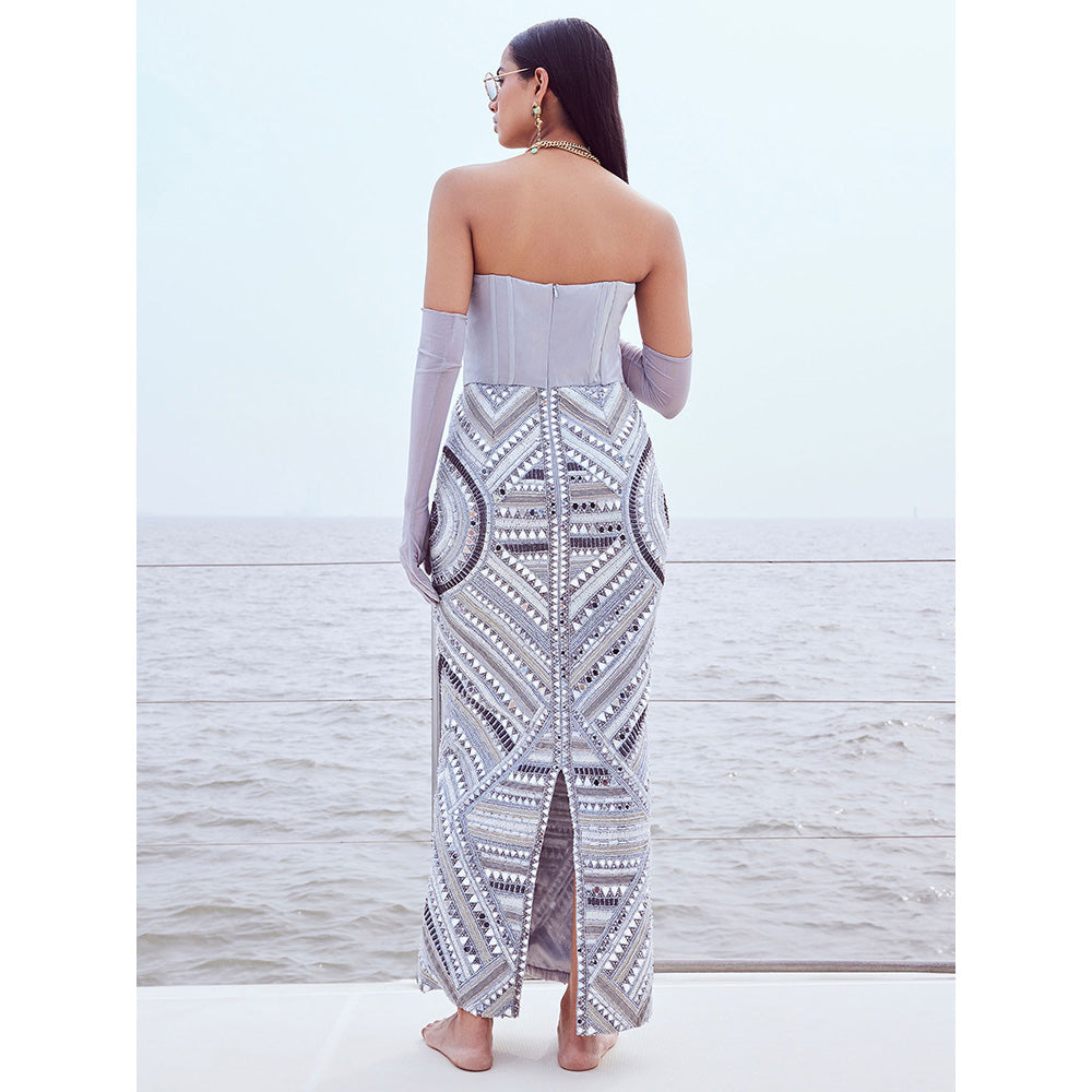 Nirmooha Purple Hand Embellished Dress with Gloves (Set of 2)