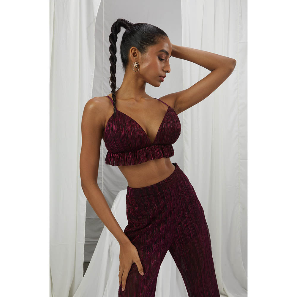 Nirmooha Metallic Ruby Bralette with Ruffle Purple