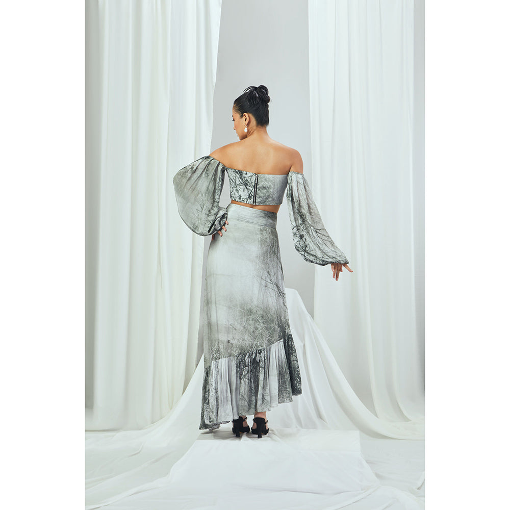 Nirmooha Forest Printed Asymmetrical Skirt Grey