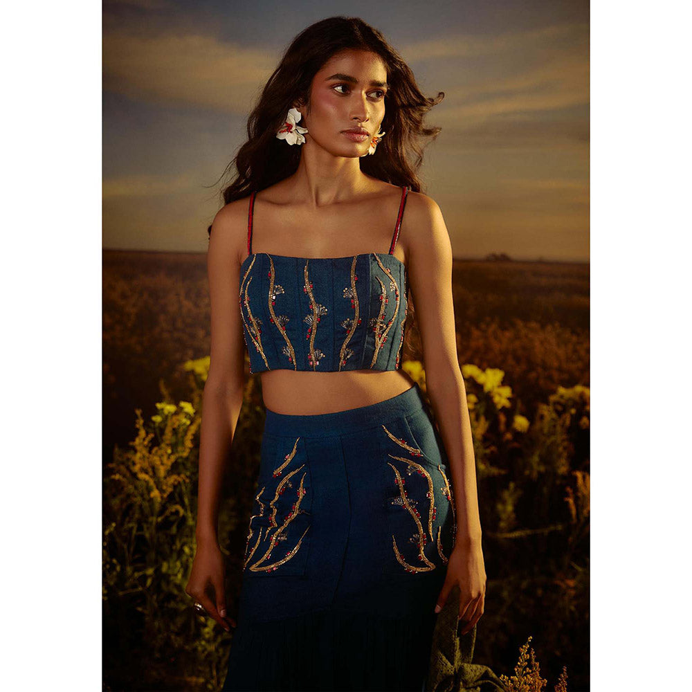 Nirmooha Blue Effortless Edge Bralette with Skirt (Set of 2)