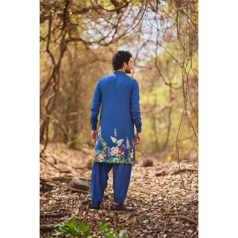 Nirmooha Blue Eden Floral Print Kurta and Dhoti (Set of 2)