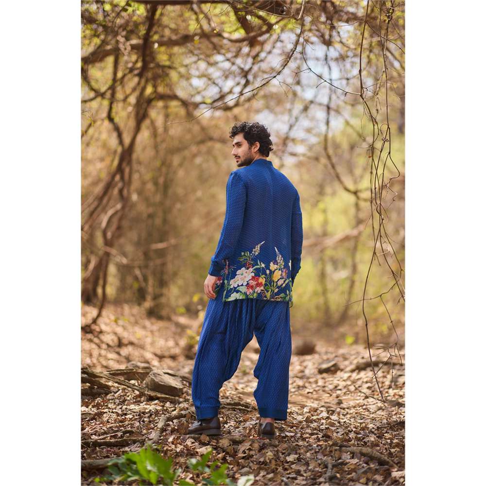 Nirmooha Blue Bloom Short Kurta and Dhoti (Set of 2)