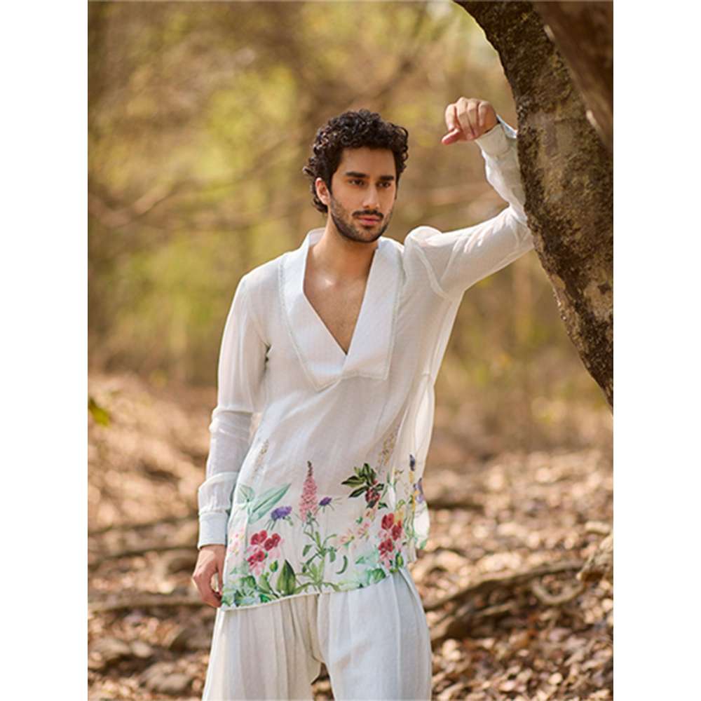 Nirmooha Ivory Haze Short Kurta and Dhoti (Set of 2)