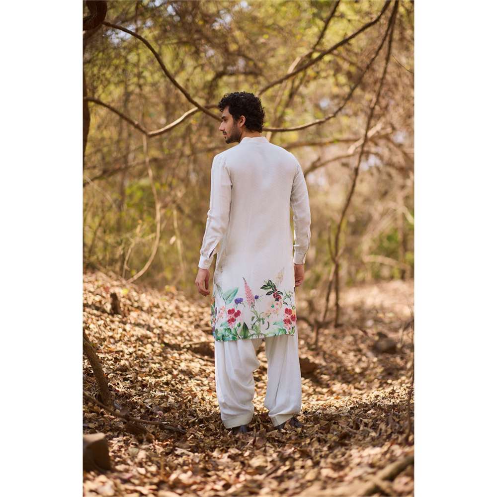 Nirmooha Ivory Bloom Floral Print Kurta and Dhoti (Set of 2)