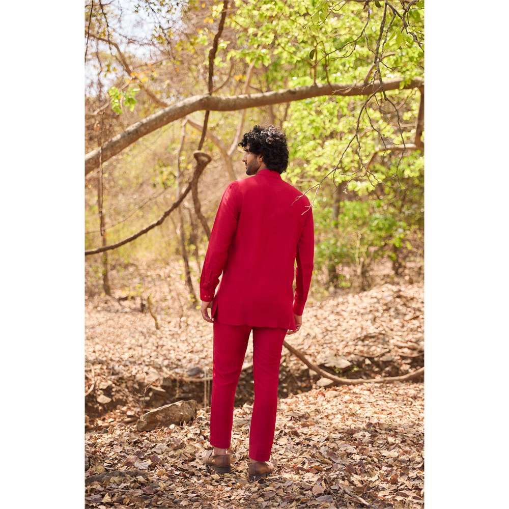 Nirmooha Red Crimson Diary Short Kurta and Pant (Set of 2)