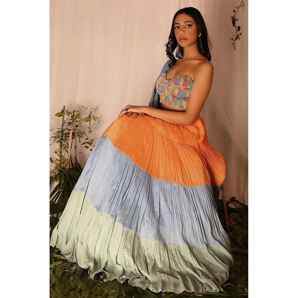 Nirmooha Mustard Embellished Blouse with Lehenga and Hand Embroidered Dupatta