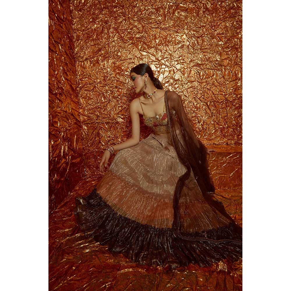 Nirmooha Beige Embellished Lehenga and Blouse with Dupatta