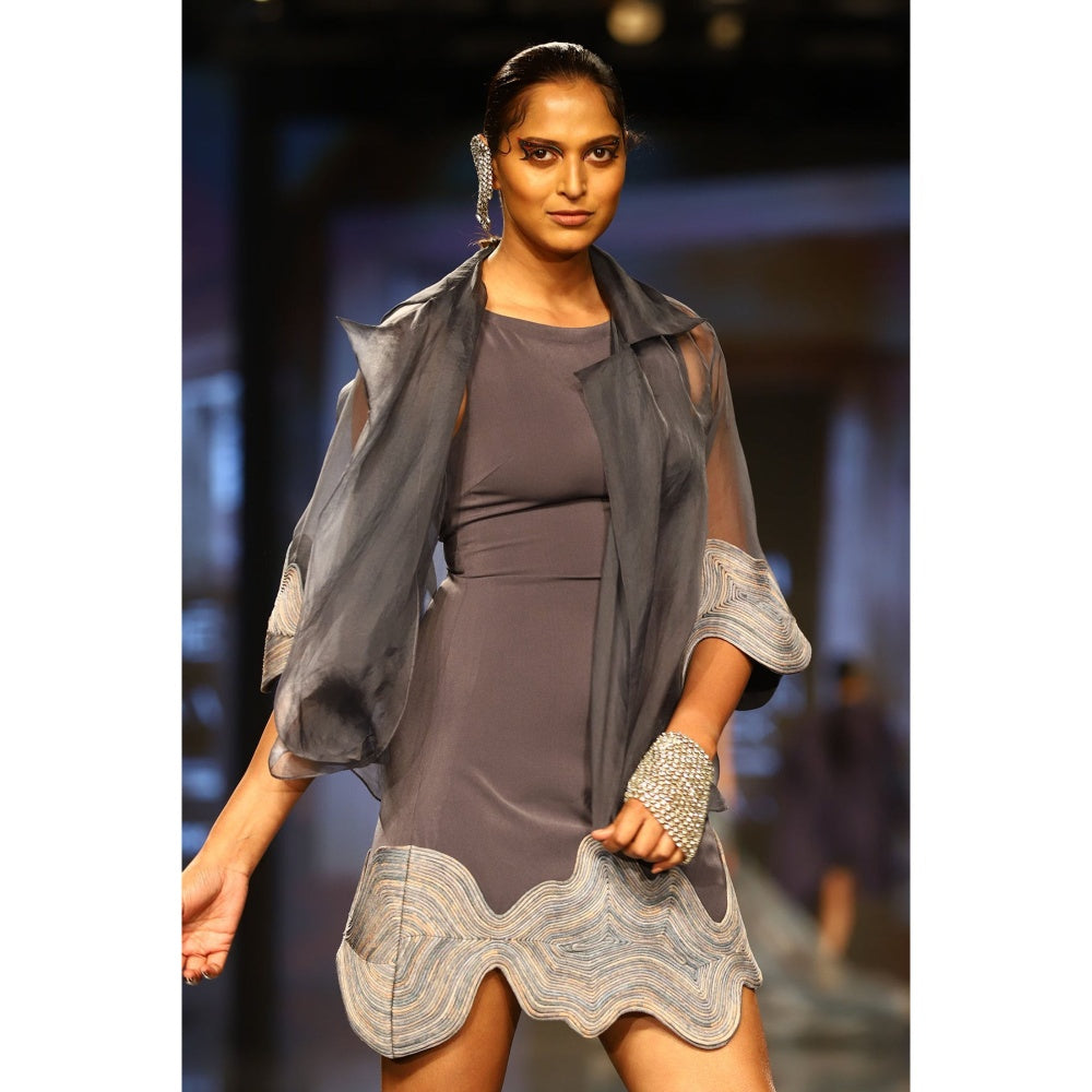 Nirmooha Grey Cording Detail Mini Dress