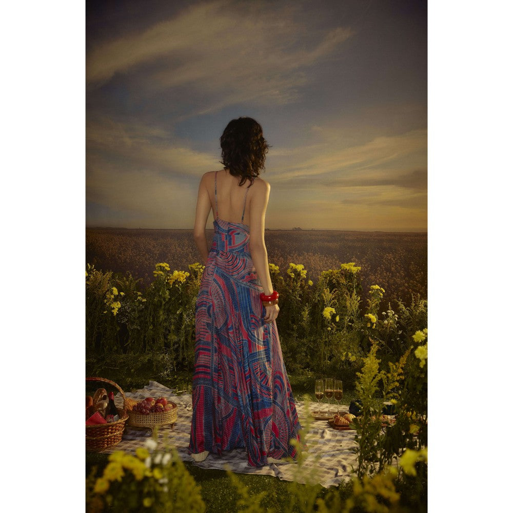 Nirmooha Blue Printed Horizon Midi Dress