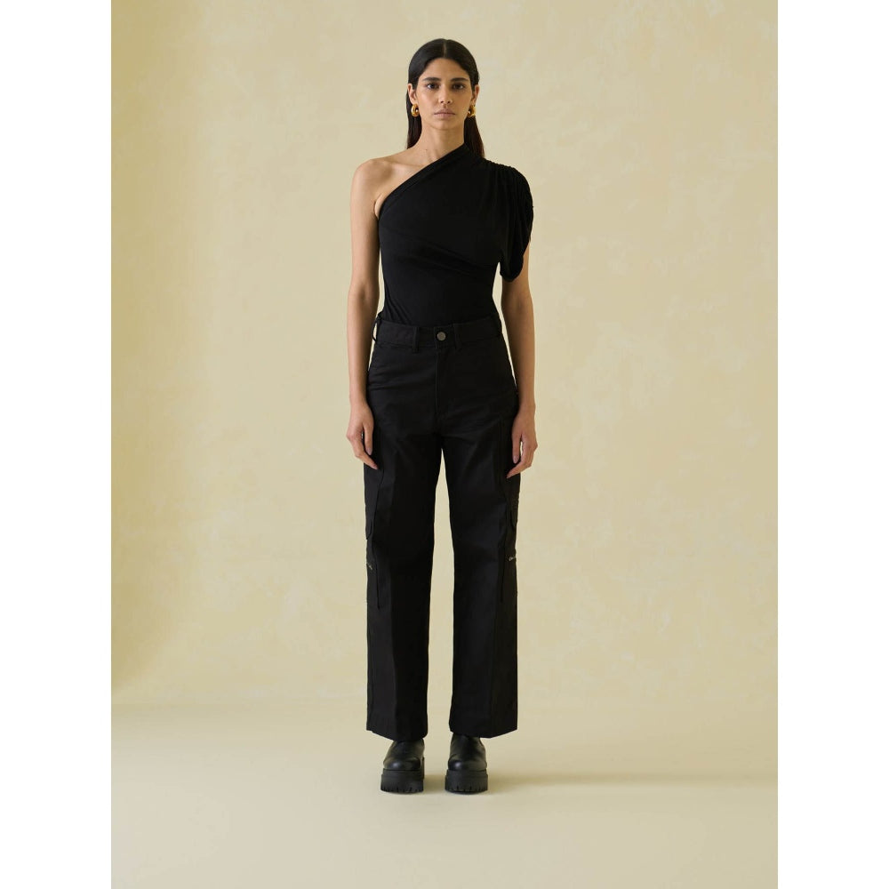 No Grey Area Black Asymmetric Bodysuit