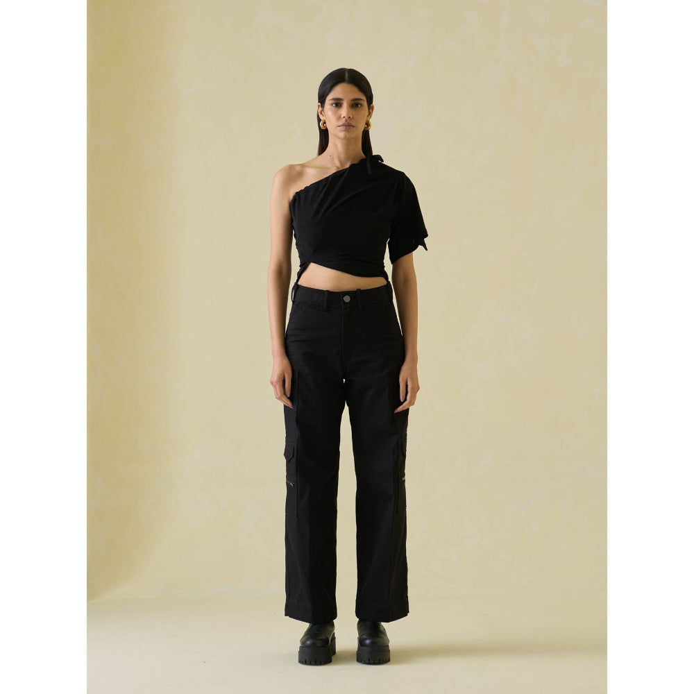 No Grey Area Black One Sleeve Asymmetric Top