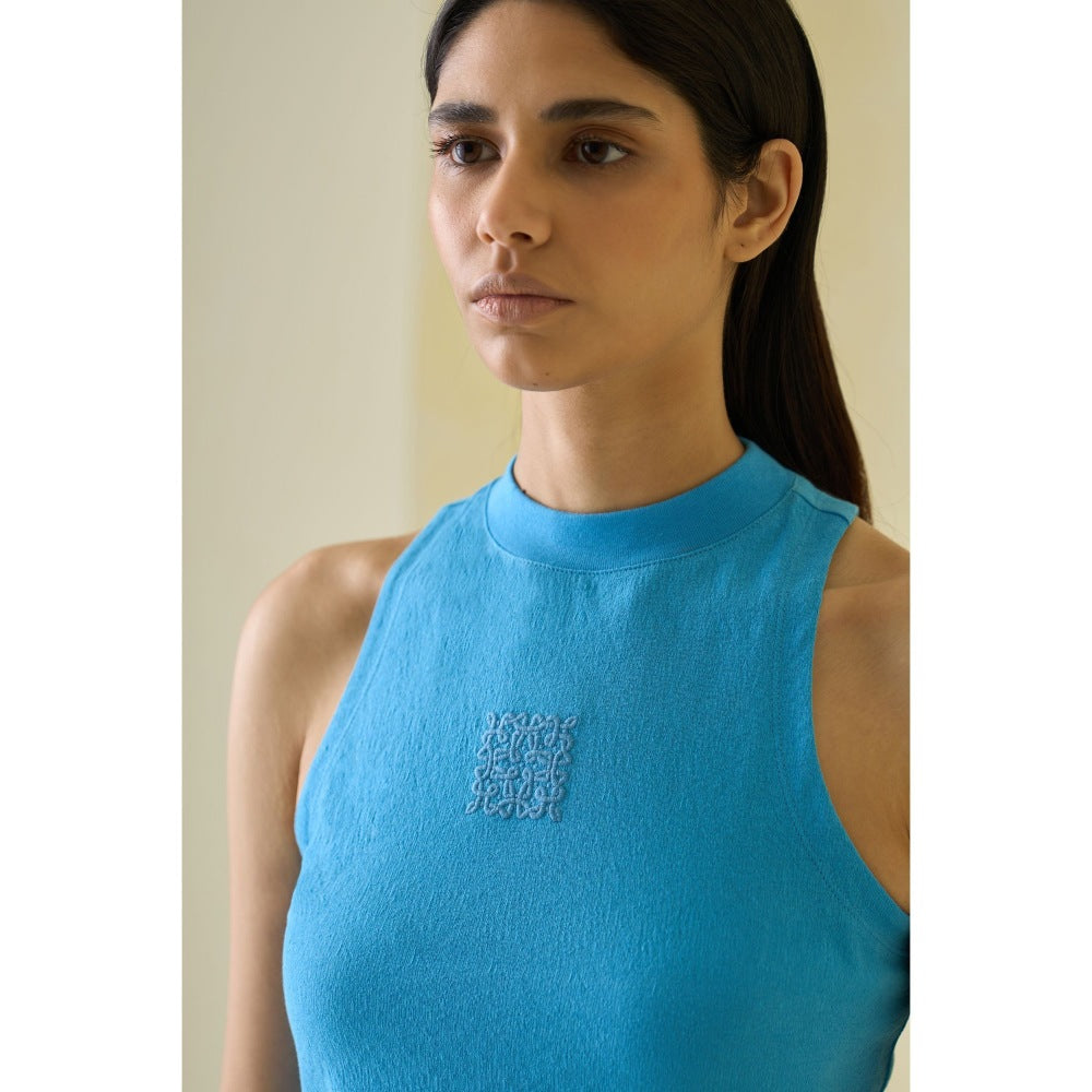 No Grey Area Blue Kolam Embroidered Tank Top