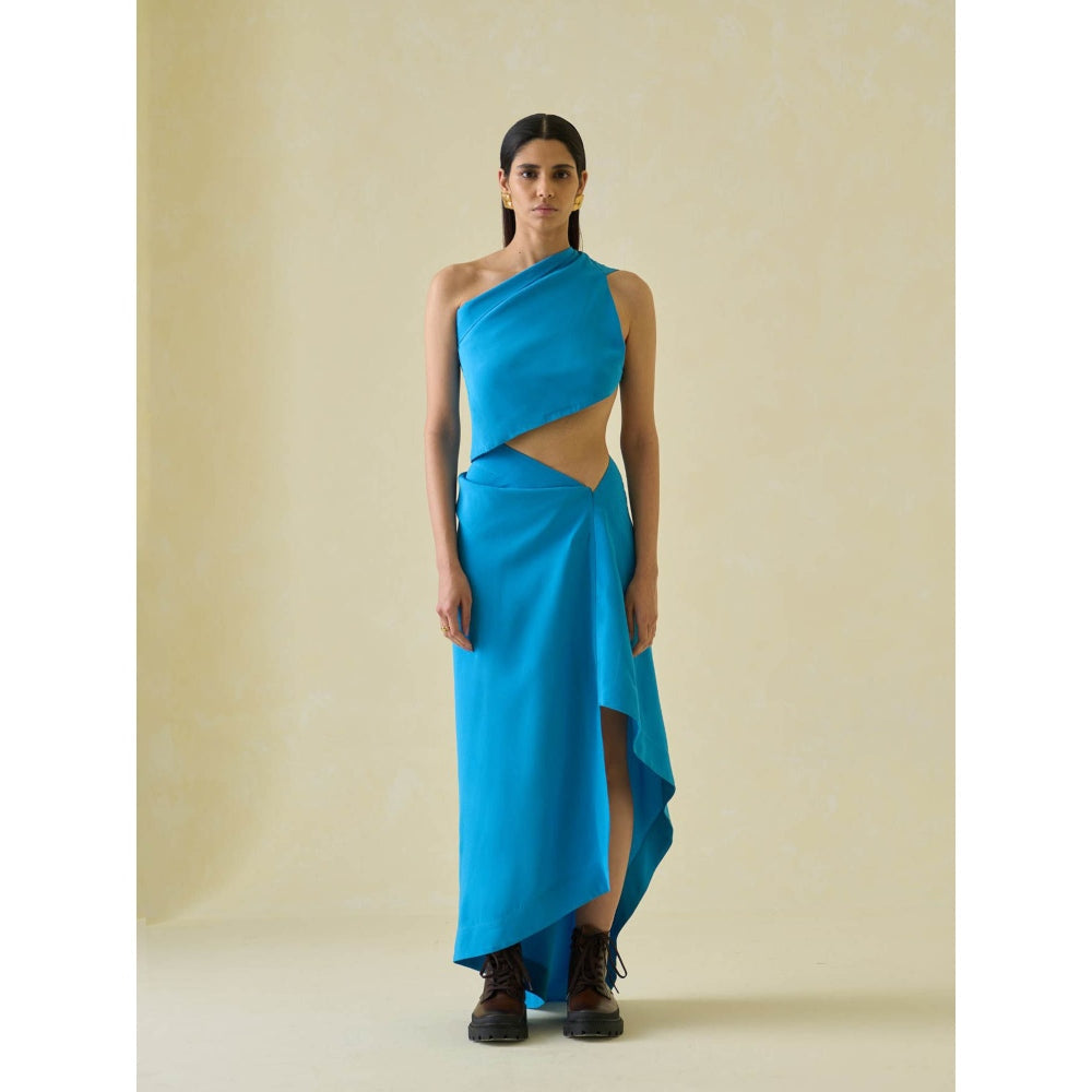 No Grey Area Blue Sari Draped Skirt